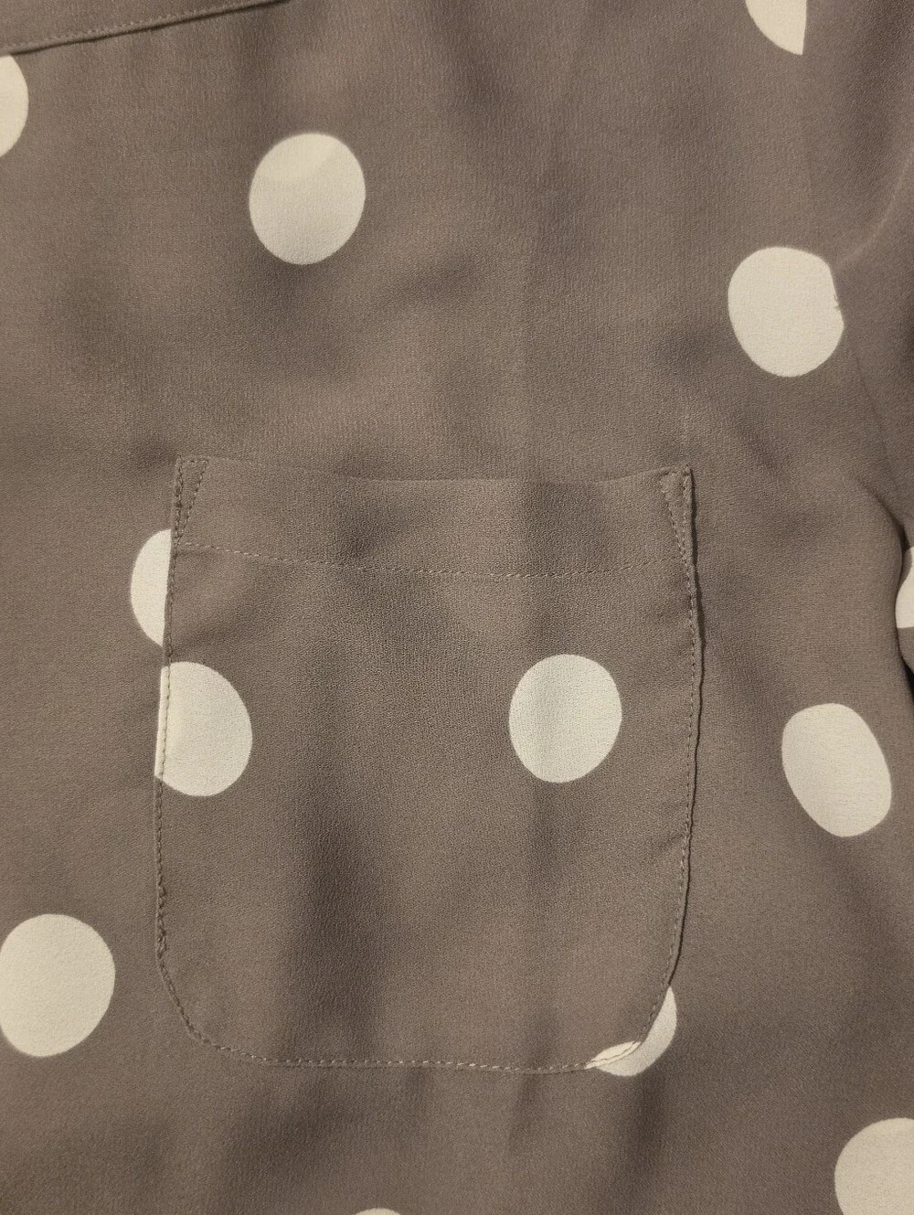 LOFT Women’s Medium Polka Dot Blouse Taupe Brown Semi Sheer Roll Tab Sleeve